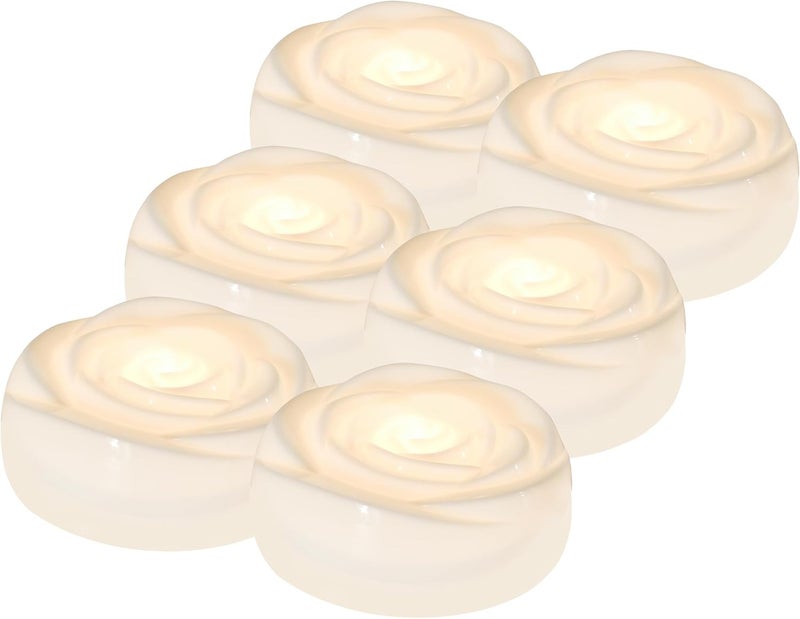 Aignis 6pcs Flameless LED Floating Candles, White Rose Plastic Tealights Battery Operated, 120+ Hours Glow Time, Cozy Light for Romantic Pool/Bathtub/Hot Bath/Wedding Centerpiece Decor(D2.83*H1.42) - Image 1